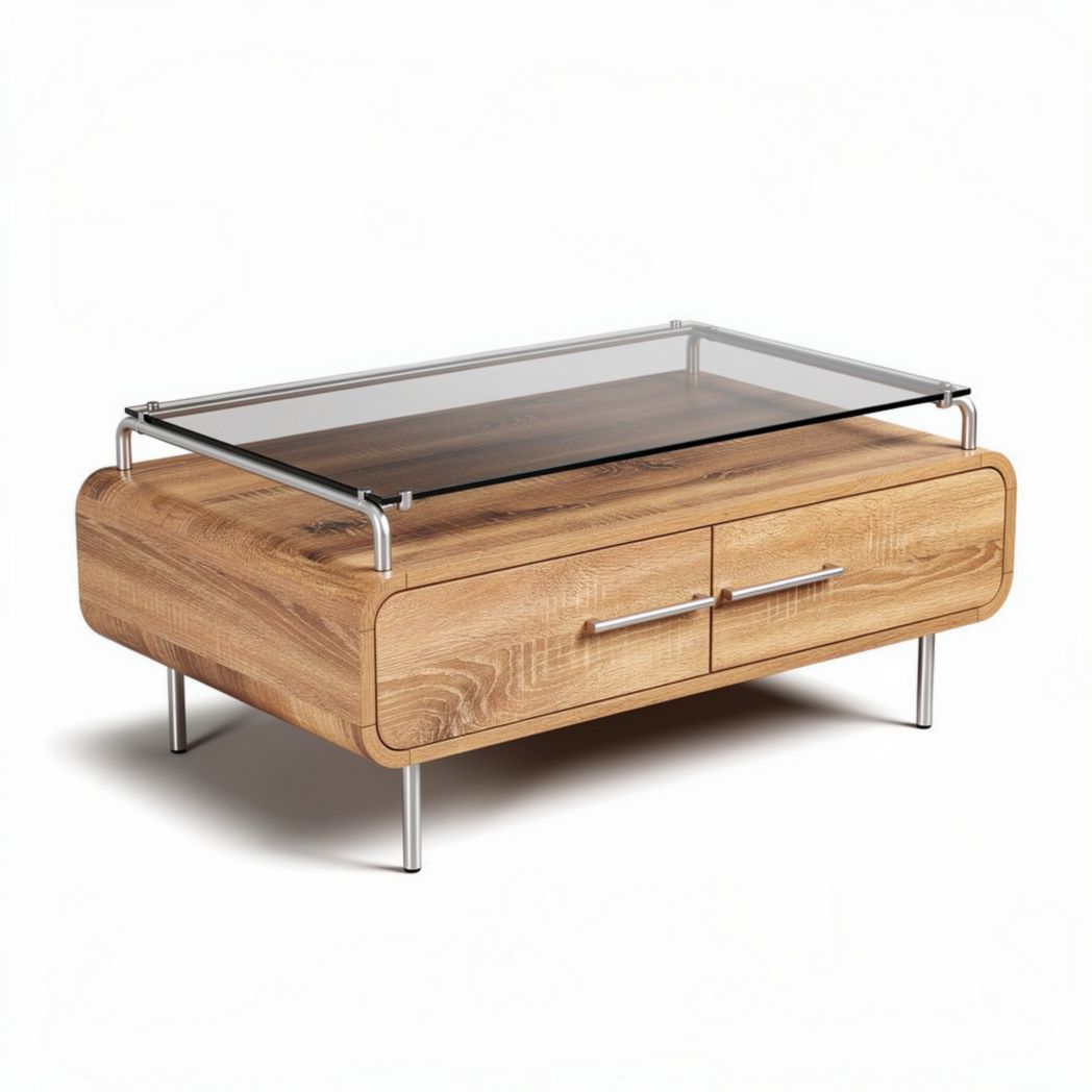 Tavolino da caffè in legno e vetro per soggiorno – 120 x 70 x 40 cm