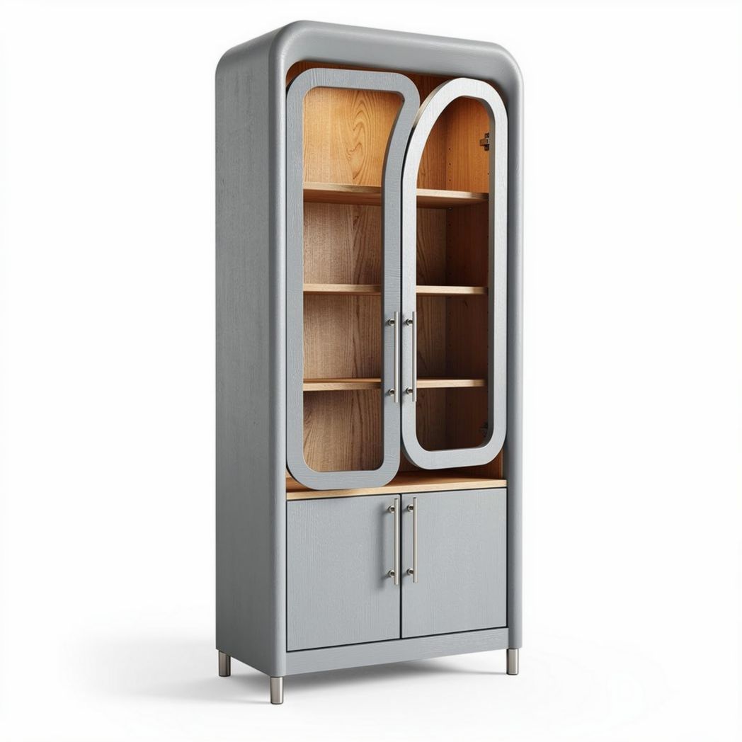 Mobile libreria in legno con ante in vetro per soggiorno – 80 x 40 x 180 cm