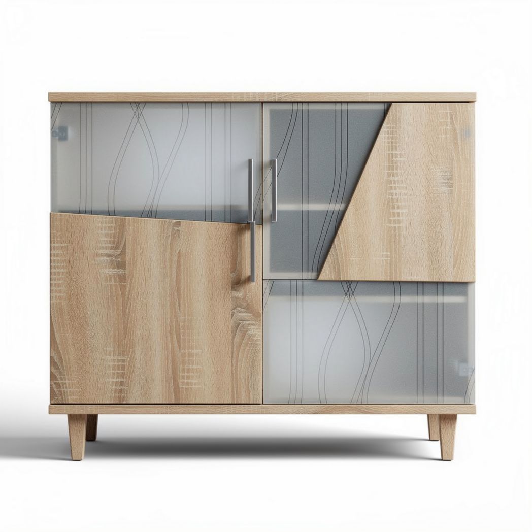 Mobile contenitore in legno con porte in vetro per soggiorno – 80 x 40 x 70 cm