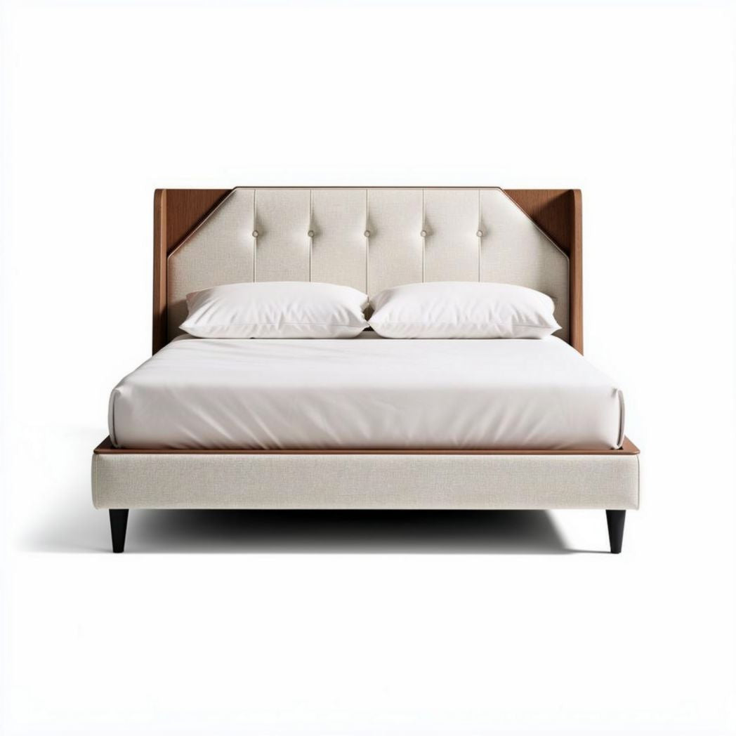 Letto matrimoniale in tessuto con testiera imbottita per camera da letto – 200 x 160 x 100 cm