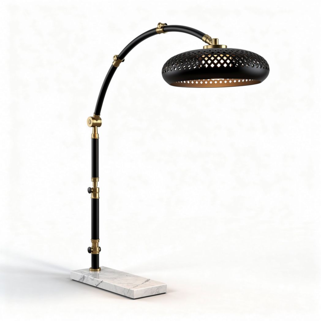 Lampada da terra in metallo con base in marmo per illuminazione interna – 60 x 30 x 150 cm